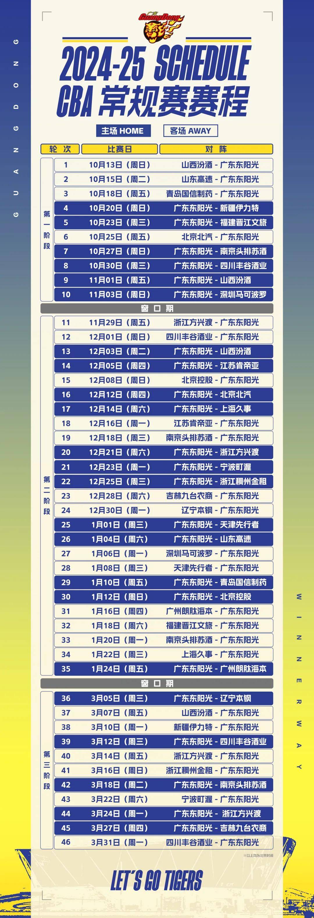 ，球队将继续坐镇东莞银行篮球中心（东莞篮球中心）。 附：完整版赛程