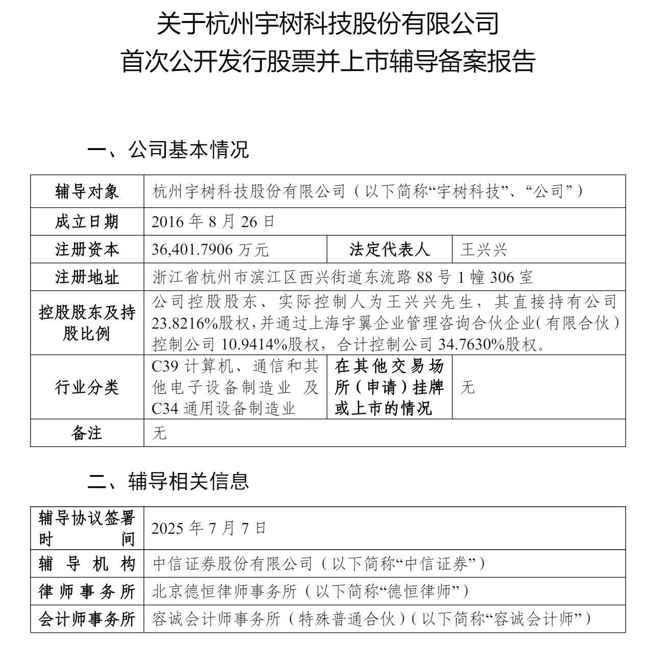 宇树科技接受上市辅导：估值超百亿 拟A股上市 王兴兴持股近35%