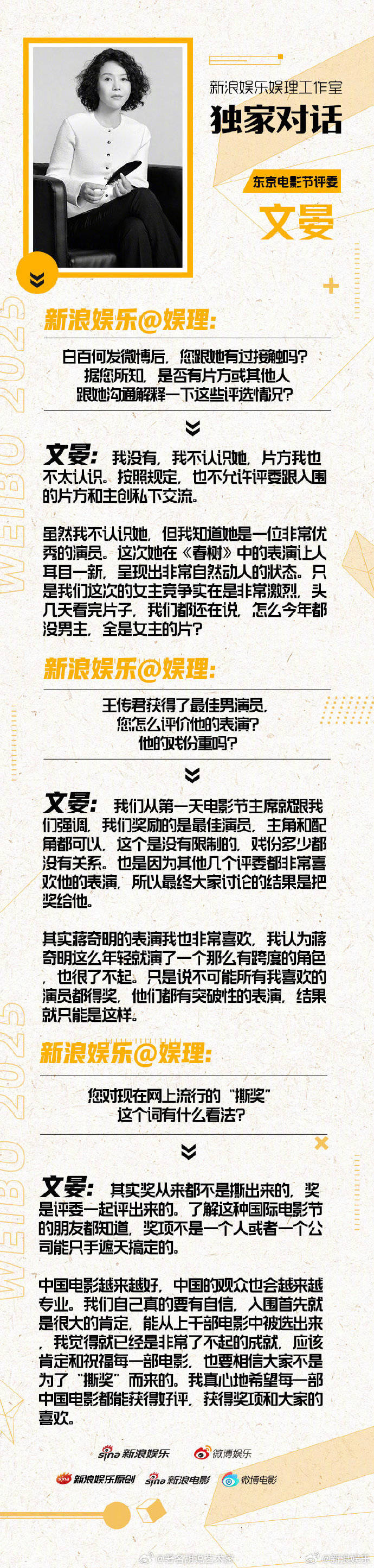 文晏称不认识白百何,回应王传君获奖质疑:戏份多少不影响评选