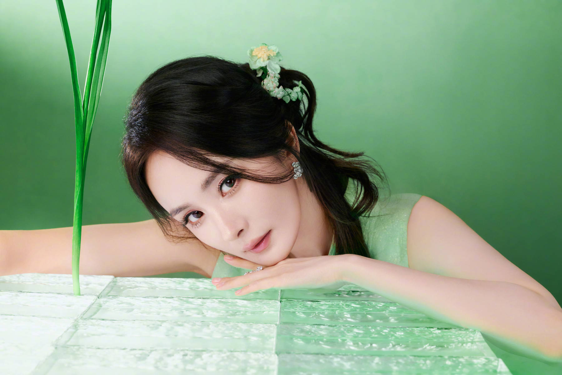 杨幂最新竹林大片绿意盎然 优雅穿搭尽显东方韵味