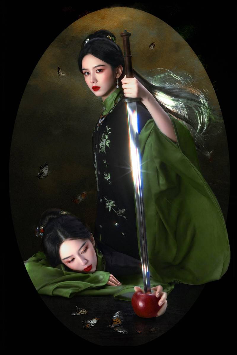 周也穿绿色古装站在网后 阴湿女鬼味十足