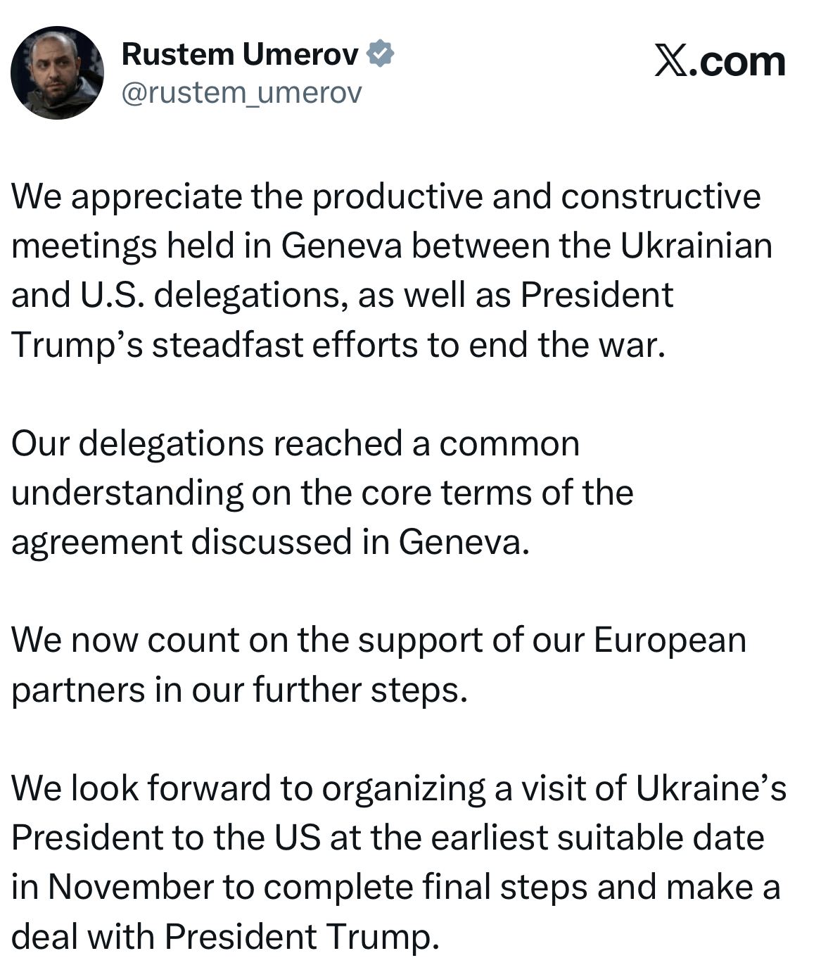 美乌官员：乌克兰已同意和平协议条款