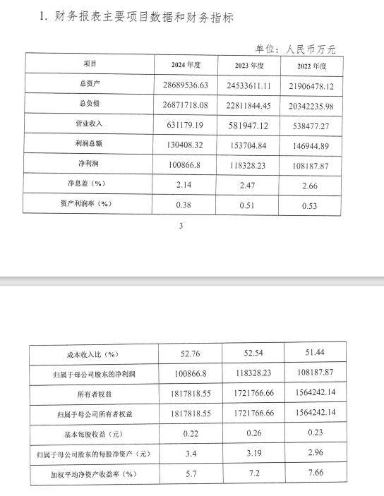 浙江民泰商业银行2024年净利润下滑14.7%，核心一级资本补充压力凸显