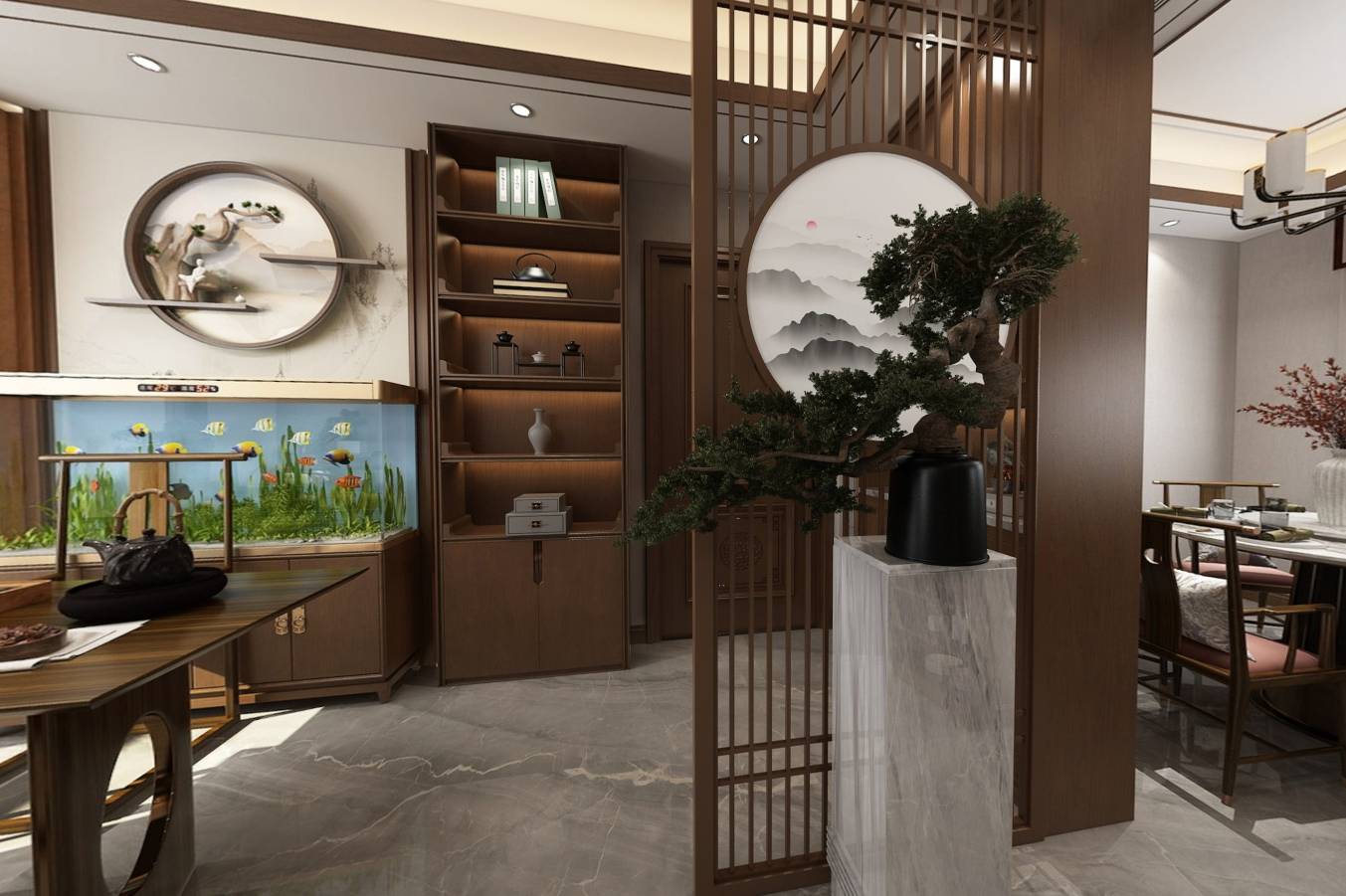 临沂百纳易筑装饰滨河阳光140平中古风效果图