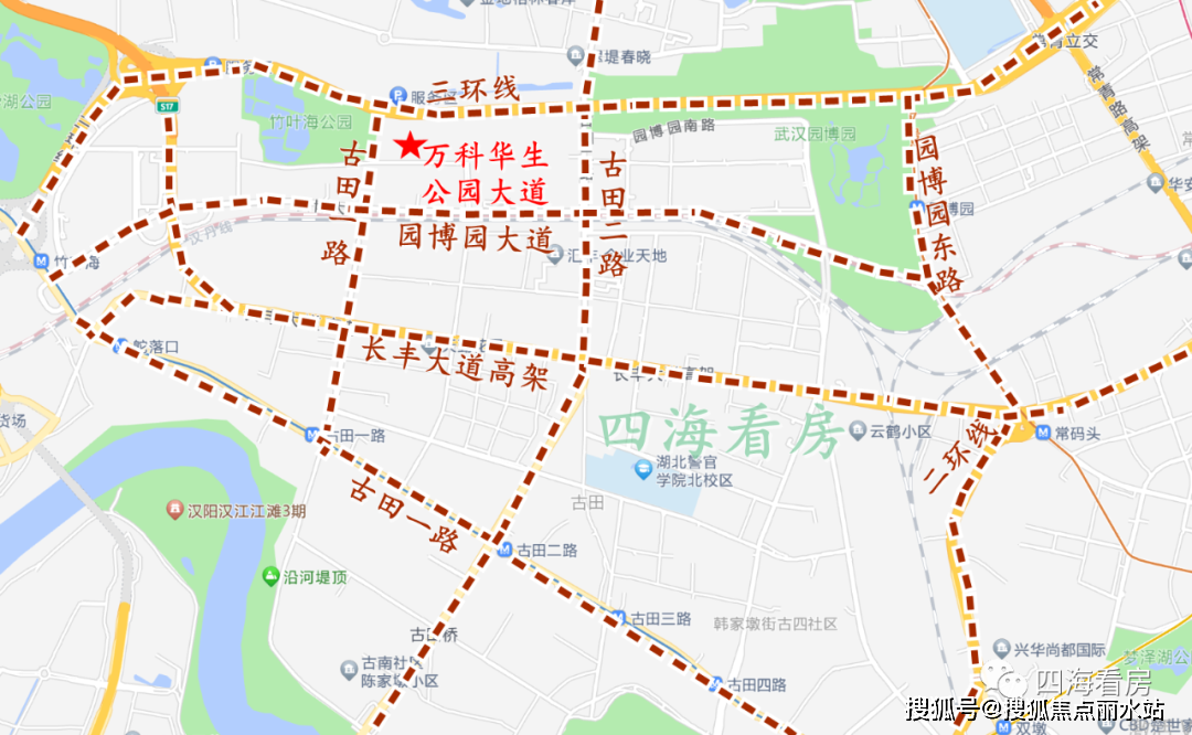 沿園博大道向東可鏈接古田二路,到東西湖,漢陽方向,也可以上二環線,三