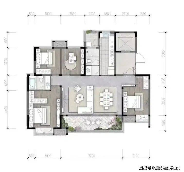 興城人居·海棠林語建面約143㎡戶型渲染圖【建面約152㎡戶型 四室