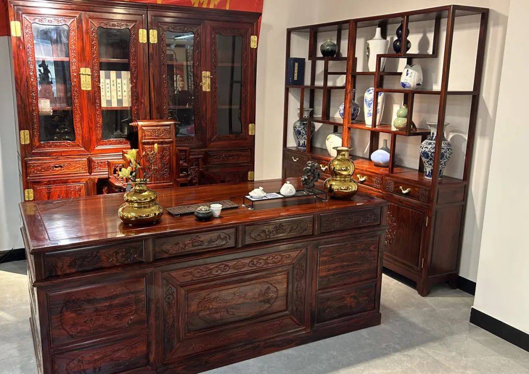 臻匠红木家具之书房系列_书柜_办公桌_组合