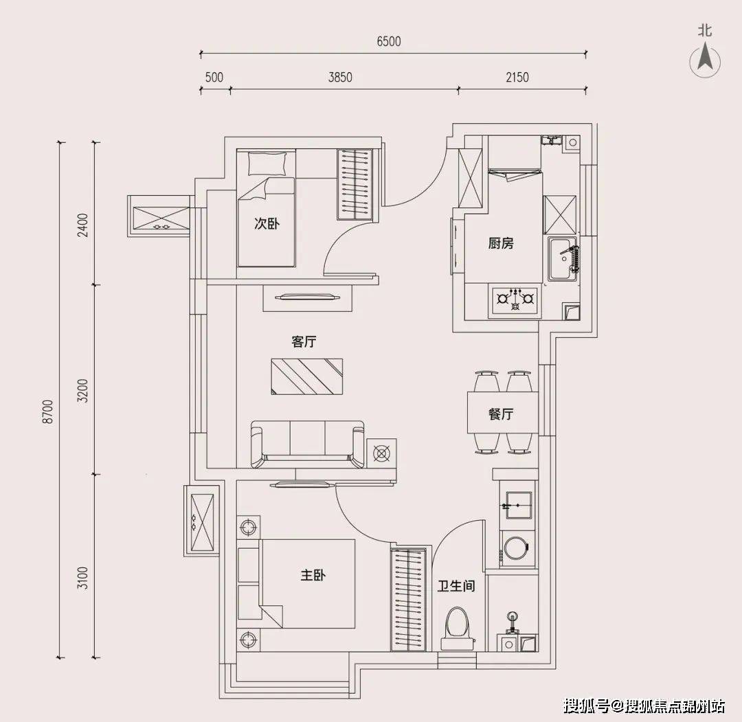 73平米兩居,南北通透格局,主臥,客廳朝南,明廚暗衛,贈送2個南向飄窗.