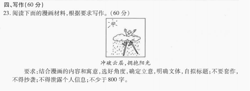 2024届高三天一大联考漫画作文"冲破云层,拥抱阳光"导写及下水文