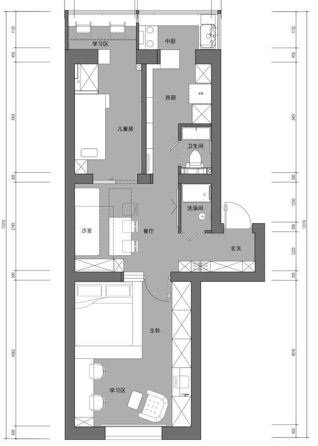 52平米两室一厅户型图图片