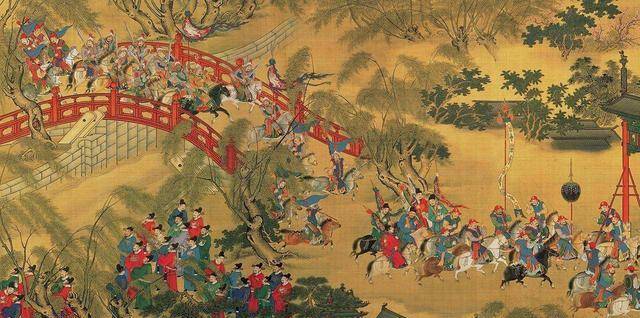 上(皇帝)大阅武誓师,六军列阵,东西绵亘数十里.