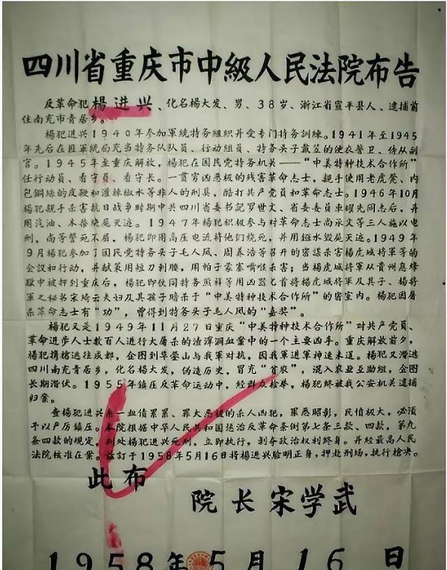 1955年,四川一位村干部在人口普查中显露原形,被公审判处死刑_杨进兴