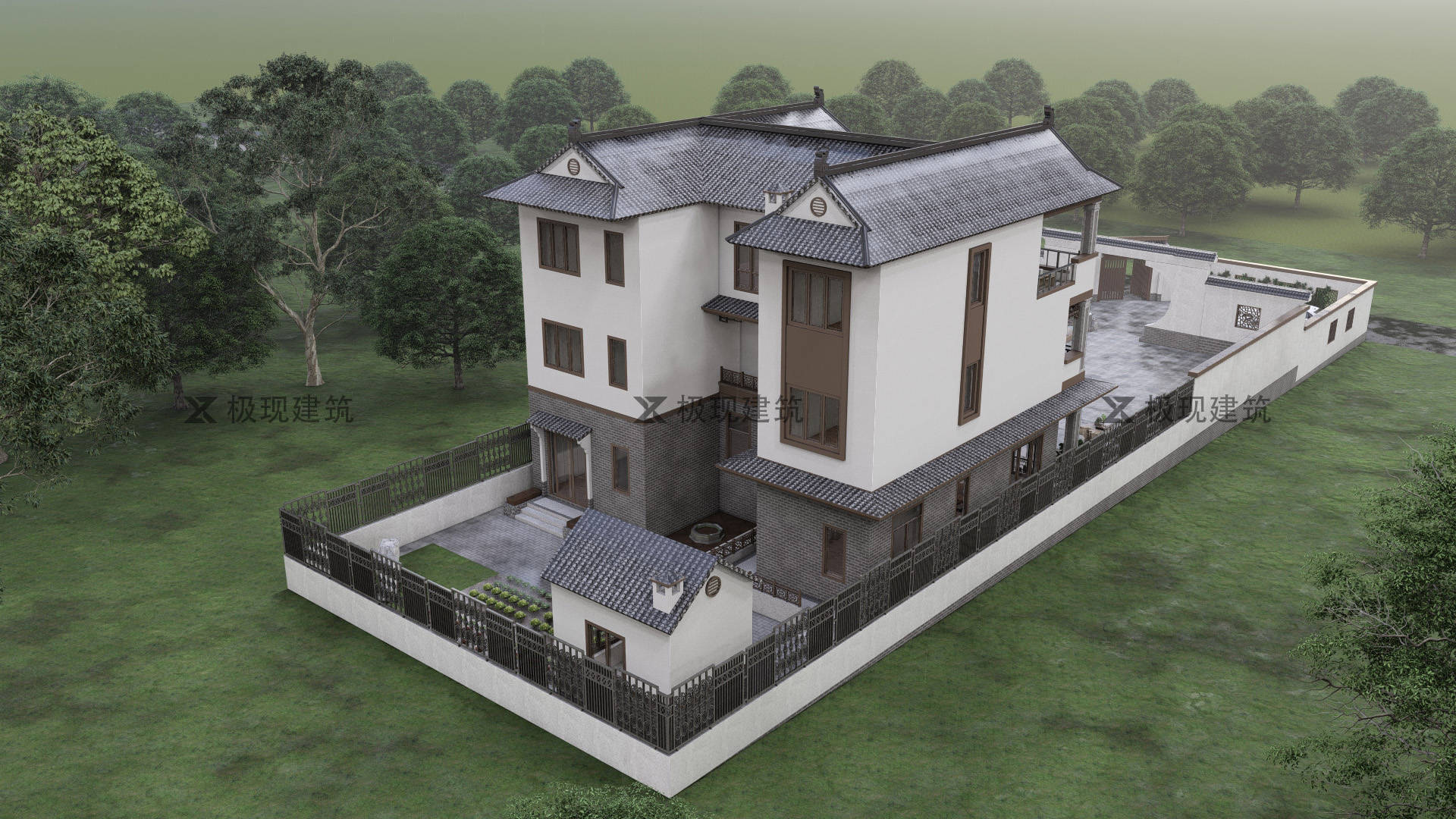 湖南邵阳丨三层风格自建别墅,建筑尺寸:14.9m×26.