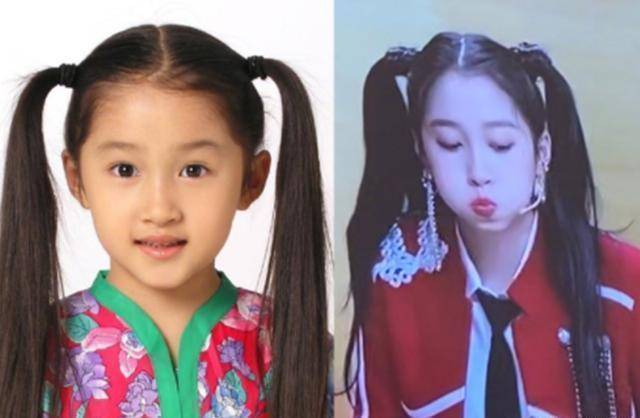 "照片中小时候的关晓彤绑着双马尾,看上去非常可爱.