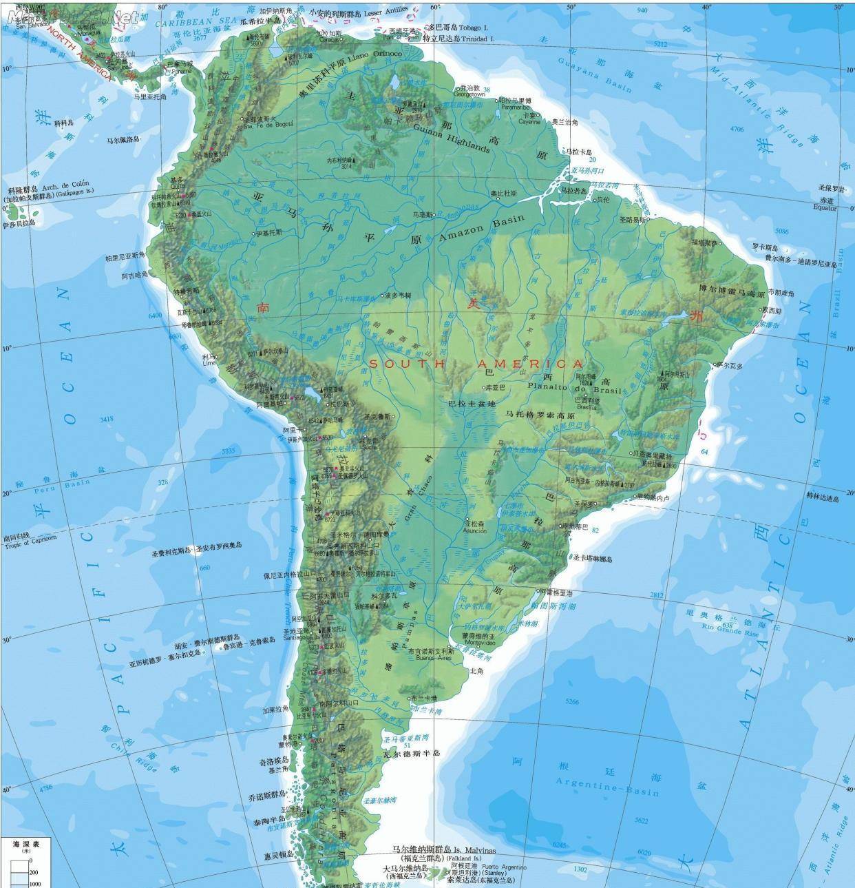 南亚美利加洲,简称南美洲,位于南半球,西半球