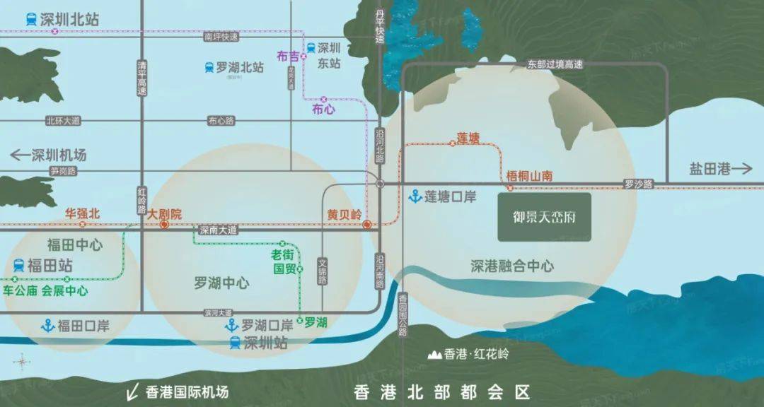 交通配套:周边直线3km范围内有5个地铁站,分别为:仙湖路,莲塘,梧桐山