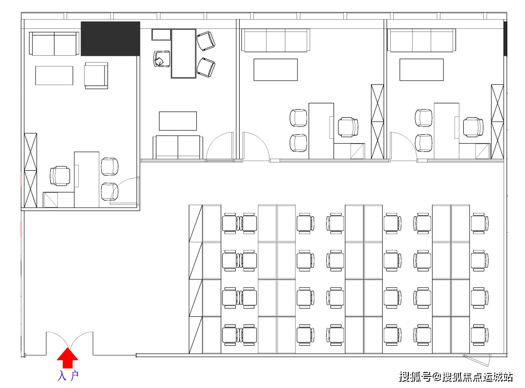 297㎡,4 1格局,正北朝向每間辦公室都設有雙層中空low-e玻璃幕牆,保證