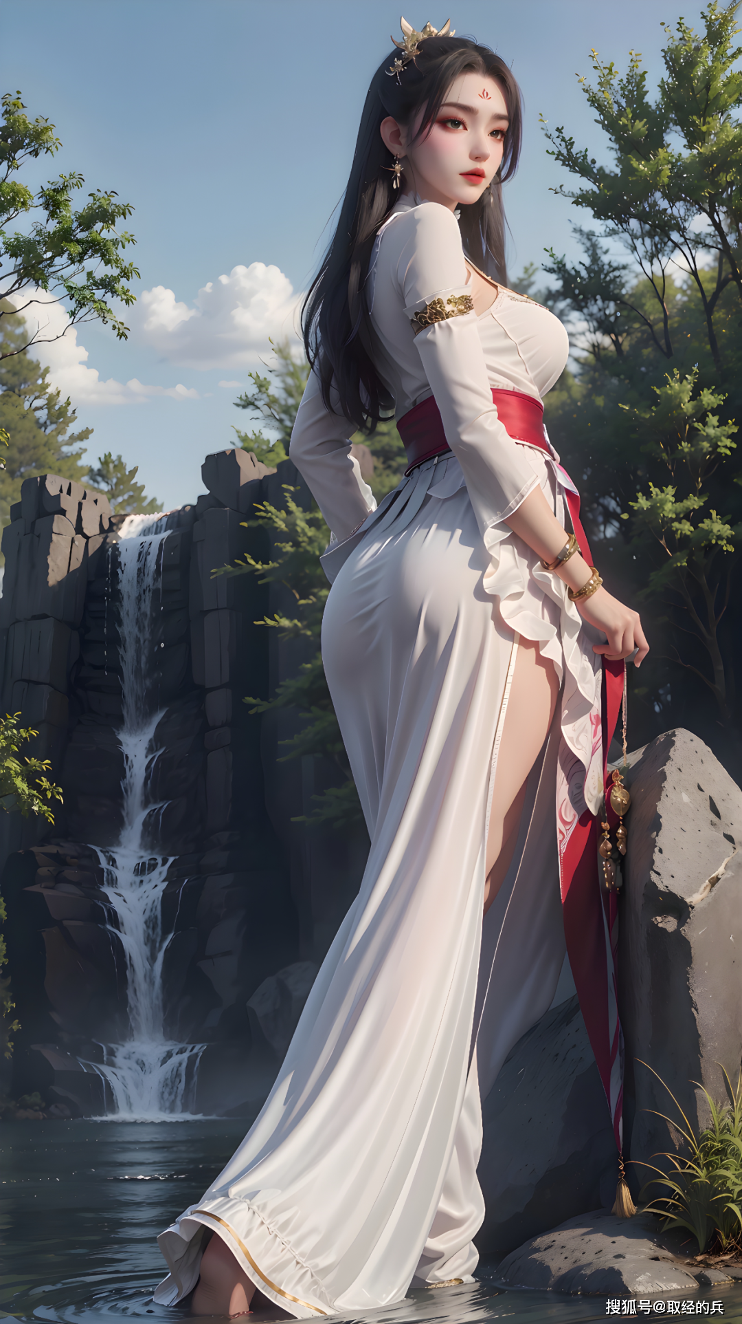 《暗河传》美女白鹤淮在高开叉裙下恣意展示修长迷人的双腿_身材_药王