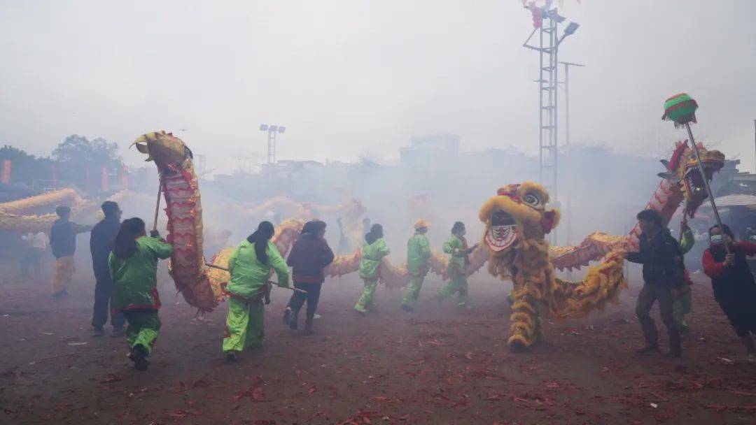 广西非遗葛麻炮会 龙狮舞动喜闹新春_葛麻村_村民_活动