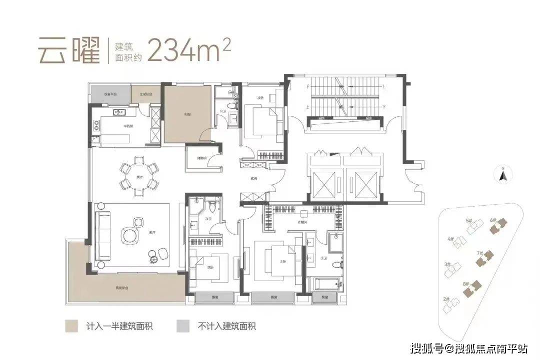 主打建面约193㎡,234㎡两个户型,均为两梯两户的纯板楼,层高约3.1米.