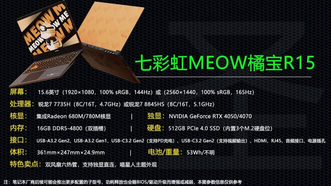 6699元买喵星人的rtx 4070游戏本 七彩虹meow橘宝r15值得买吗?