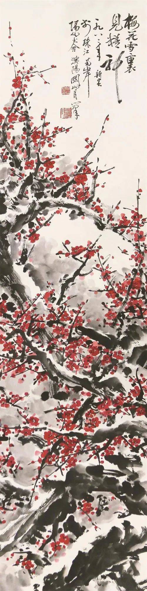 这雪中红梅如火如荼地绽放