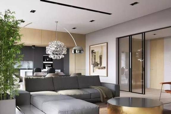 浅色地板,视觉上的特点就是柔和,不会成为客厅或者整个空间中突出的