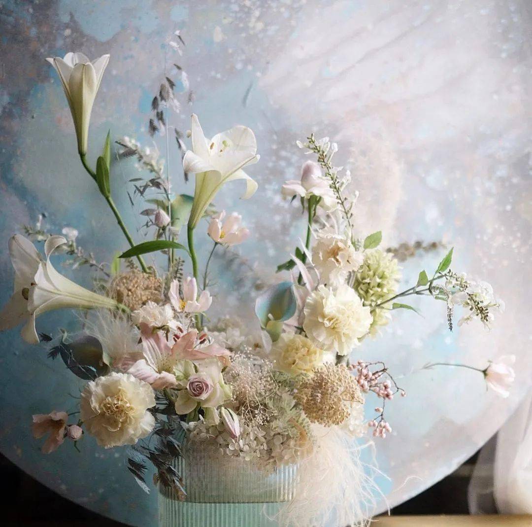 韩式花艺与油画结合的唯美花艺