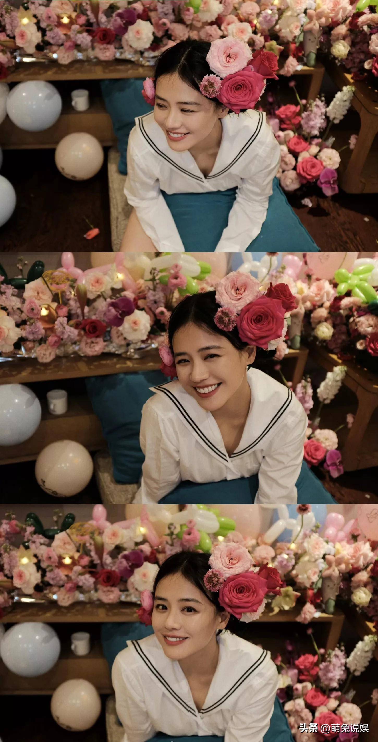 马思纯庆36岁生日房间摆满鲜花头插玫瑰花开心的像个小孩子