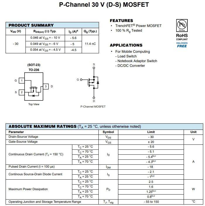 si2323dst1ge3场效应管技术参数工作原理与应用电路全解析