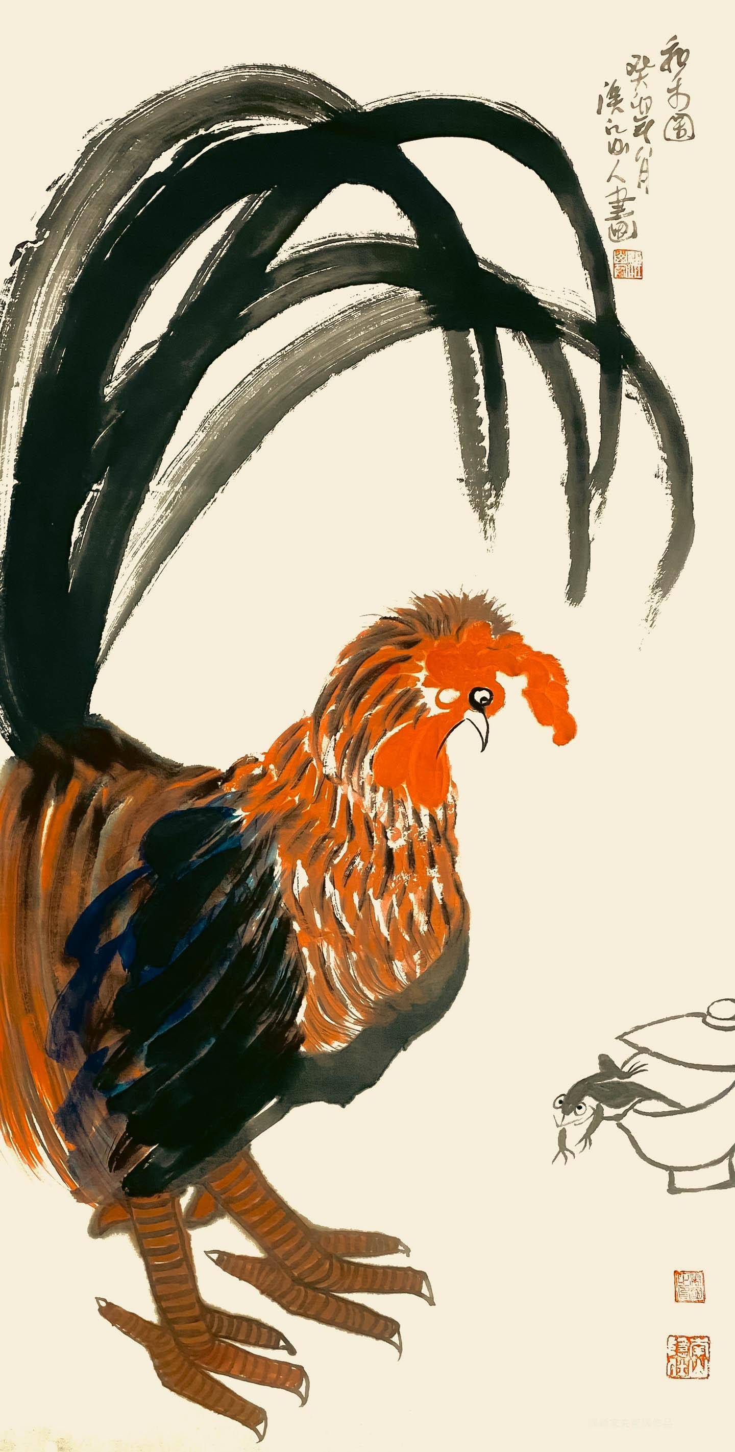 花鸟传神意境独特国画家朱祖国鸡系列作品欣赏