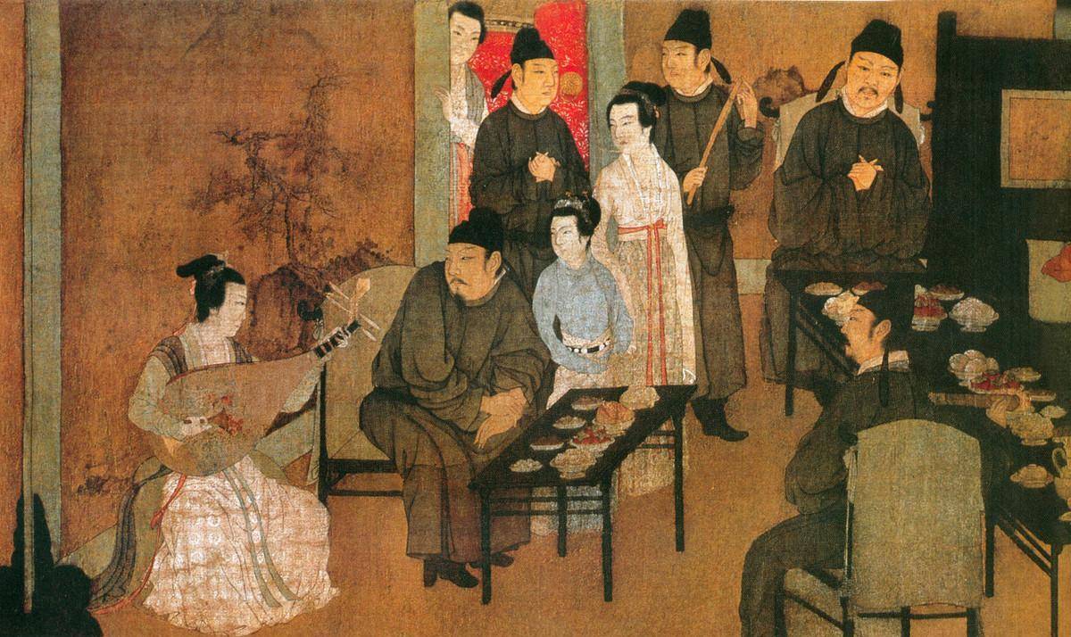 原创韩熙载夜宴图是假的为什么五代的临摹却出现了宋代的家具