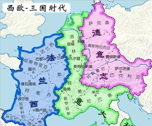 法兰克王国分裂克洛维死后,王国被四个儿子争夺,一分为四.