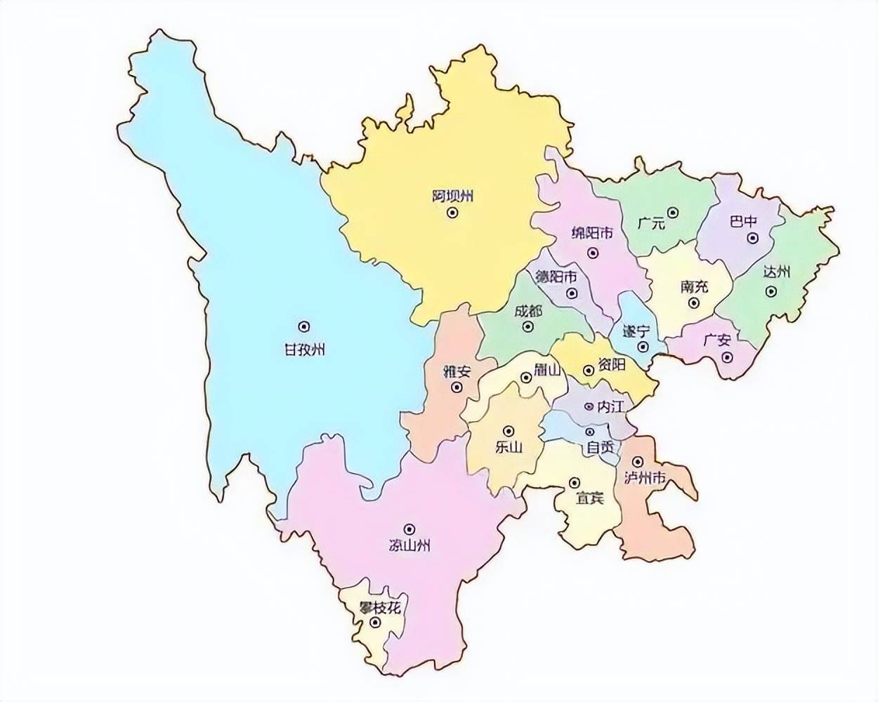中国地图四川省与甘肃省,陕西省,重庆市,贵州省,云南省,西藏自治区和