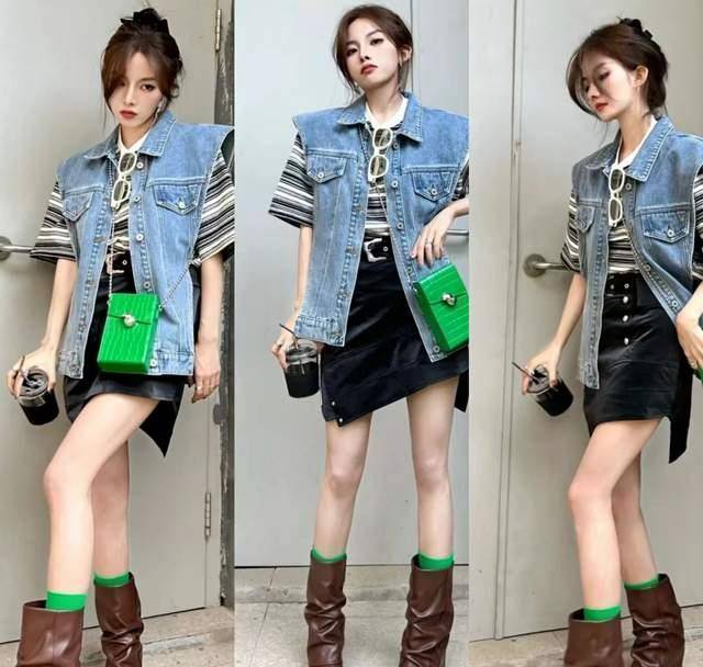 原创耍酷当然要用牛仔啦牛仔衬衫牛仔马甲这样搭妥妥御姐范