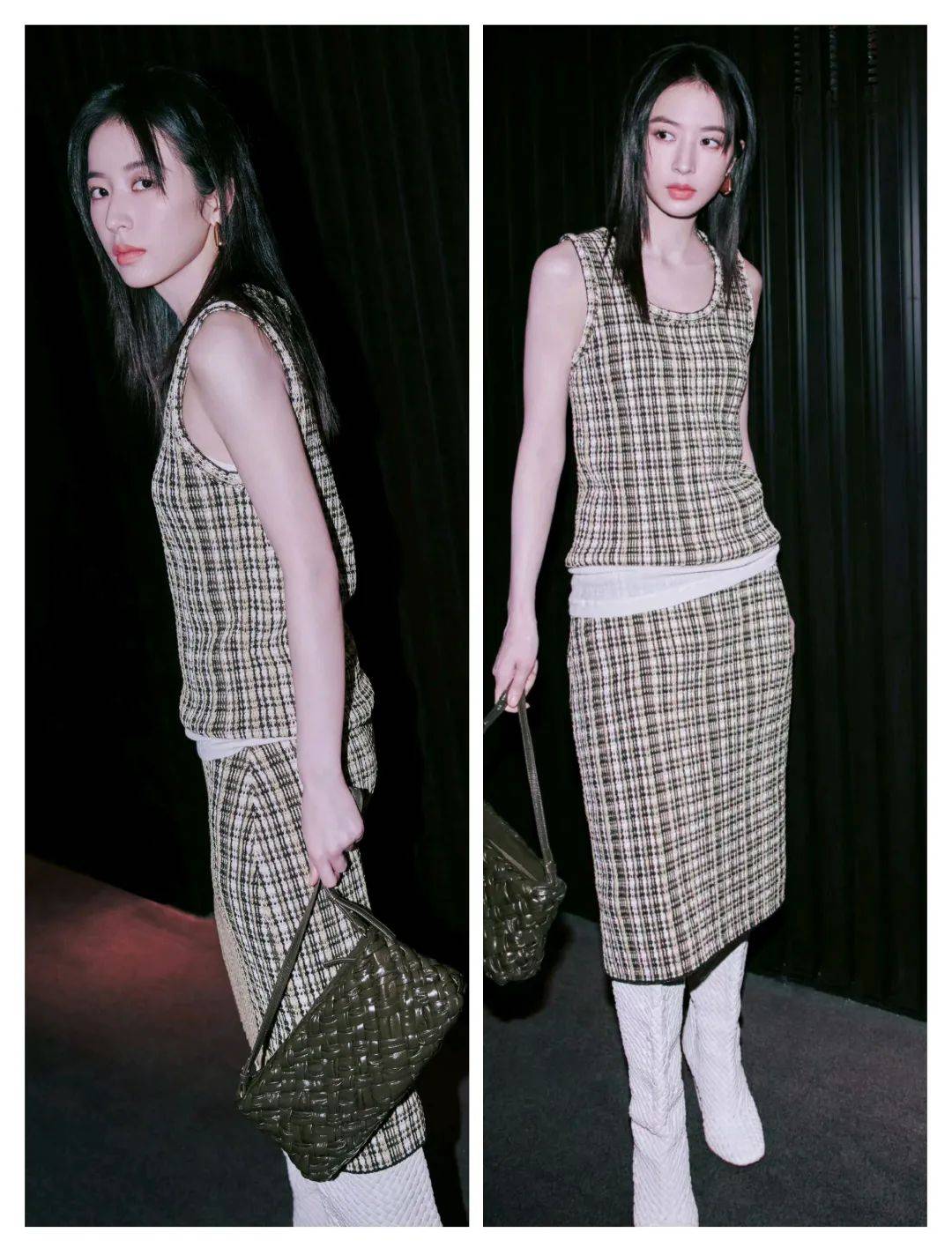 周雨彤的三套穿搭,利落裤装,经典格纹,休闲针织,简约也时尚