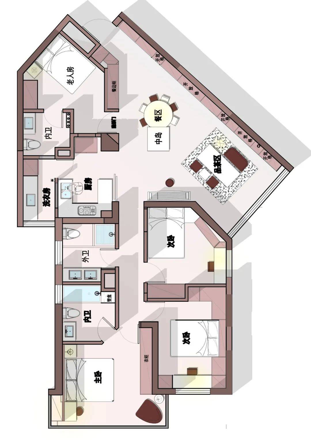 「  设 计 要 点|tips本案户型比较特别,为了满足一家四口的居住需求