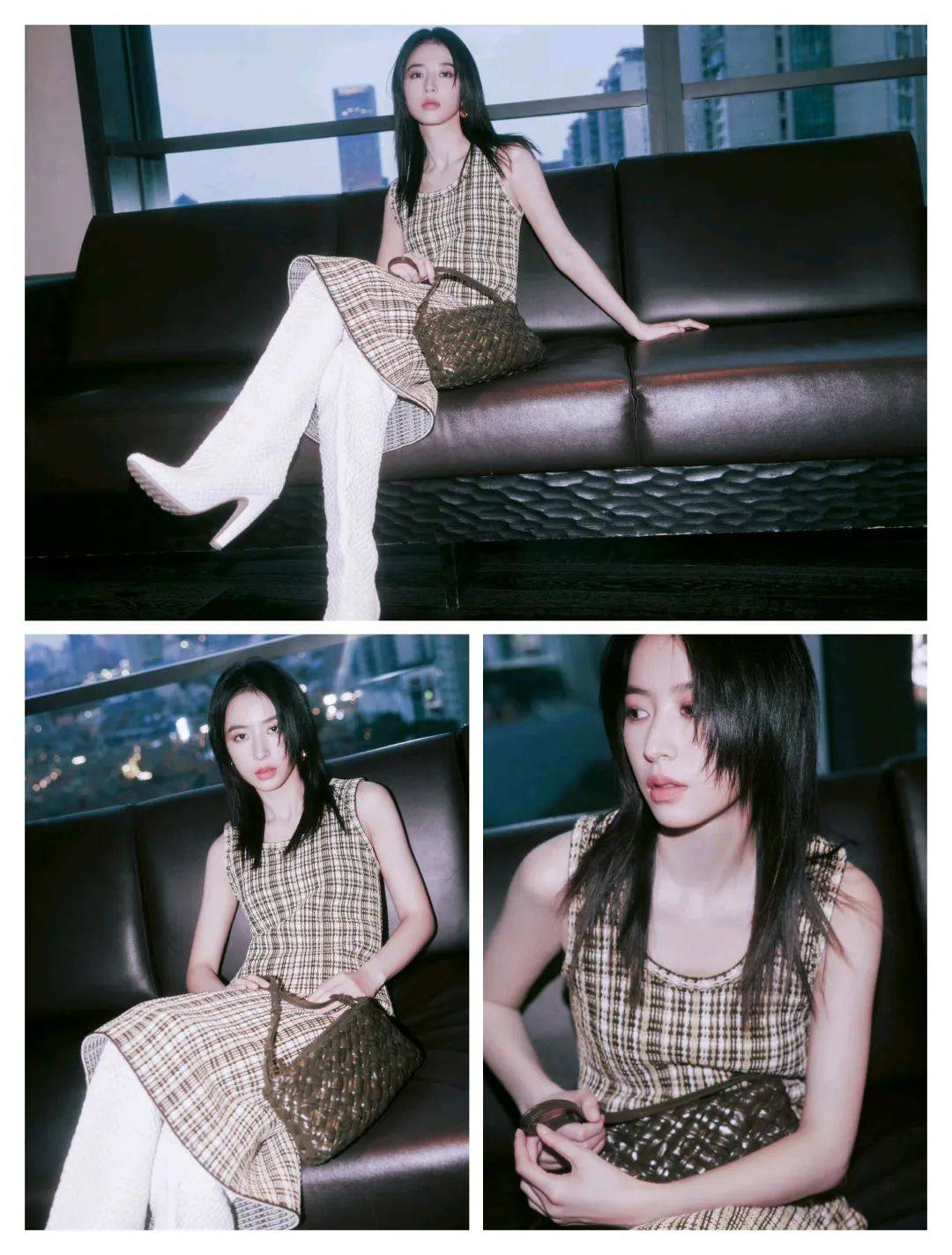 周雨彤的三套穿搭,利落裤装,经典格纹,休闲针织,简约也时尚