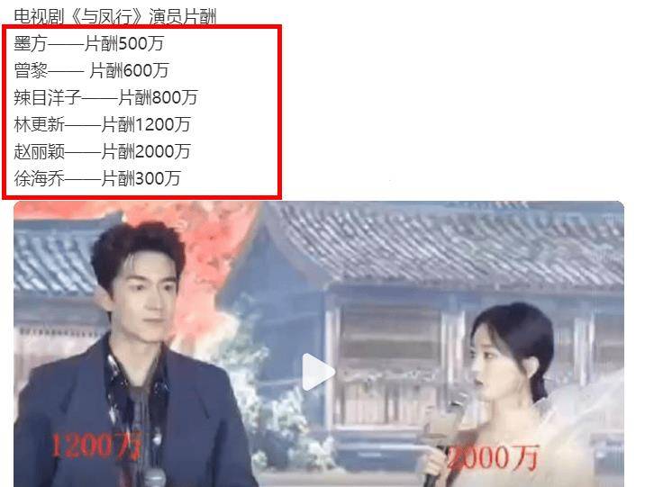 原创原创与凤行演员片酬被曝赵丽颖遥遥领先徐海乔有些出乎意料