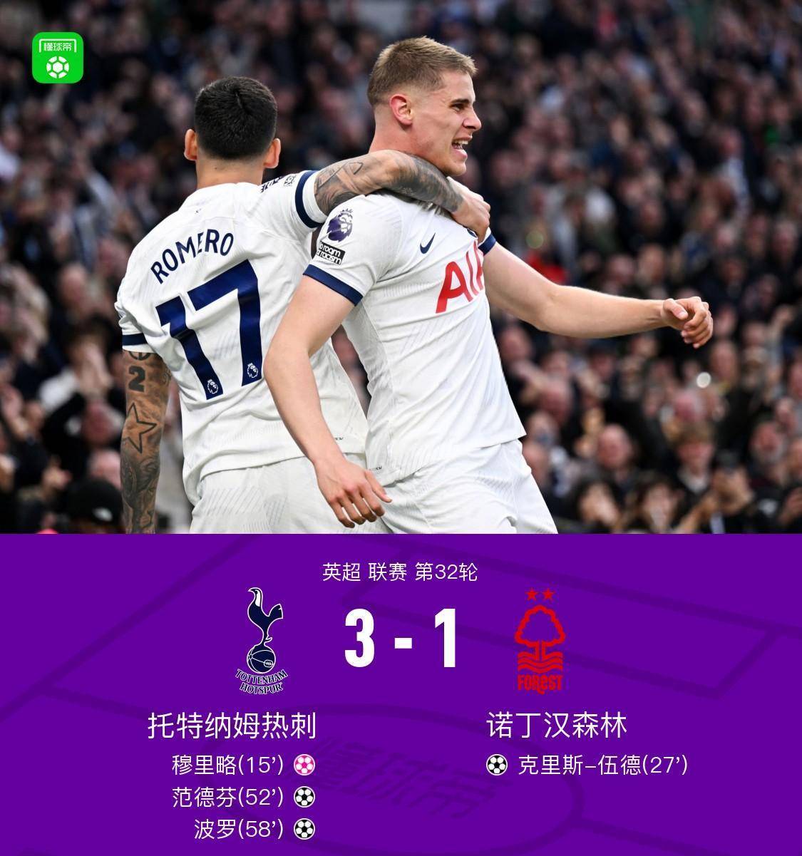 剑南春|热刺3-1诺丁汉森林升至联赛第4,范德芬,波罗破门_维尔纳_禁区