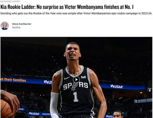 nba新秀排名揭晓官方预测最佳阵容文班亚马领衔勇士2人入选