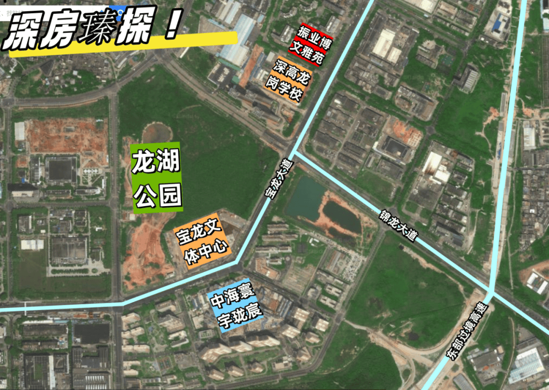 项目紧挨着深圳高级中学龙岗学校,北侧是金众蓝钻,周边有占地25万㎡的