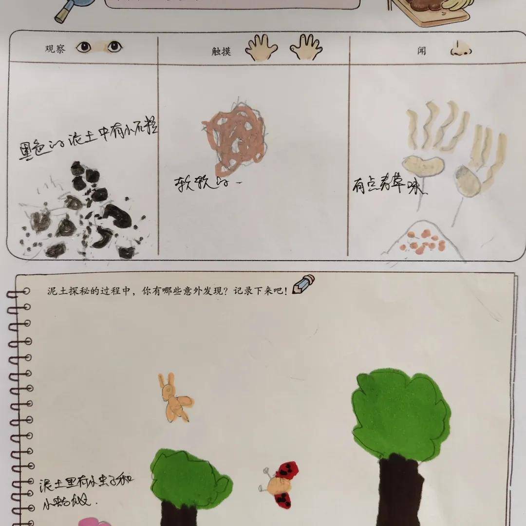 孩子们充分调动视觉,触觉,嗅觉等去感受,认知,还通过前书写的方式记录