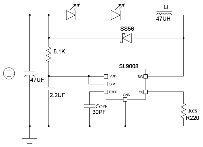 sl9008 耐压60v芯片 led降压恒流芯片 内置mos管 带pwm调光