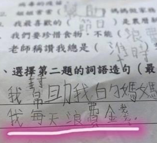 应采儿晒jasper作业,用"浪费"造句,网友:"山鸡哥"后继有人