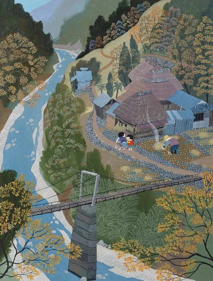 日本画家,平面设计师原田泰治:山野村落,浪漫点滴