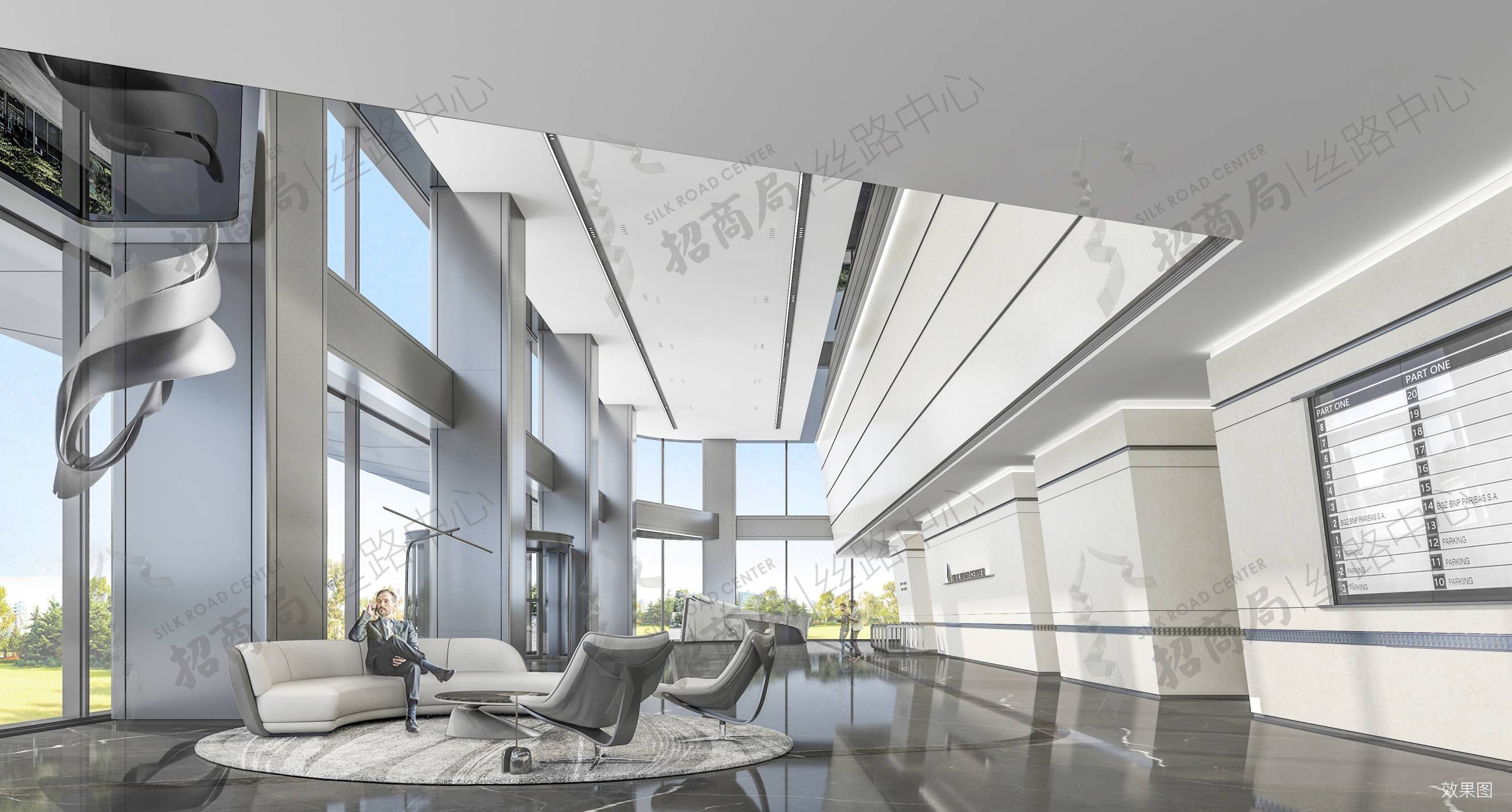 电梯,分离停车场与办公区,有效节约候梯时间,享受安全高效的商务体验