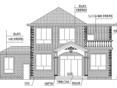露台,建筑外墙装饰简单,用红色和白色外墙砖装饰,屋顶用红色波形瓦片