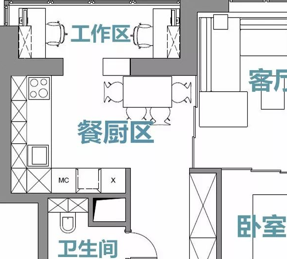 进门首先映入眼帘的是餐厨区餐厅细致的线条让人放松橱柜是l型布局