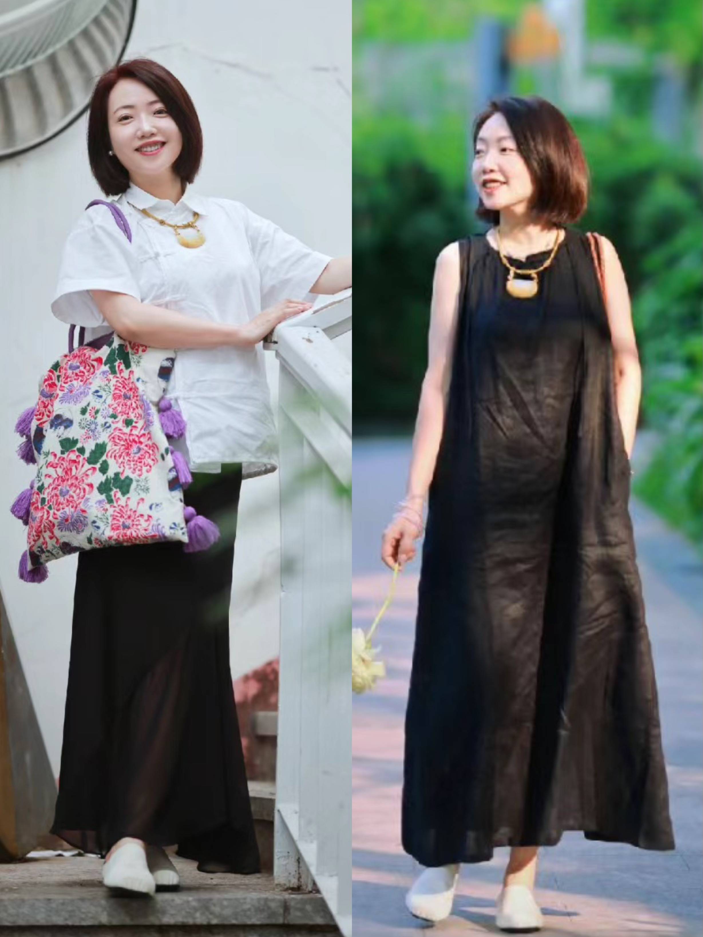 50岁阿姨惊艳到,衣穿宽松,妆发清爽,到老没有油腻感_黑色_女人_气质